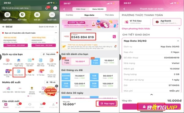 Cách nạp data mạng mobi trực tiếp thông qua momo