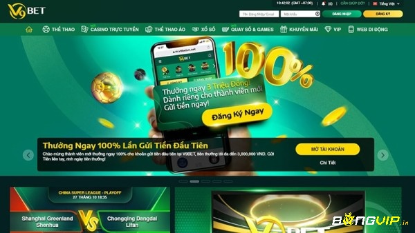 Giao diện trang chủ v9bet thiết kế chuyên nghiệp, đẹp mắt