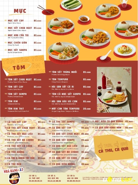 Menu cơm 123 hải sản