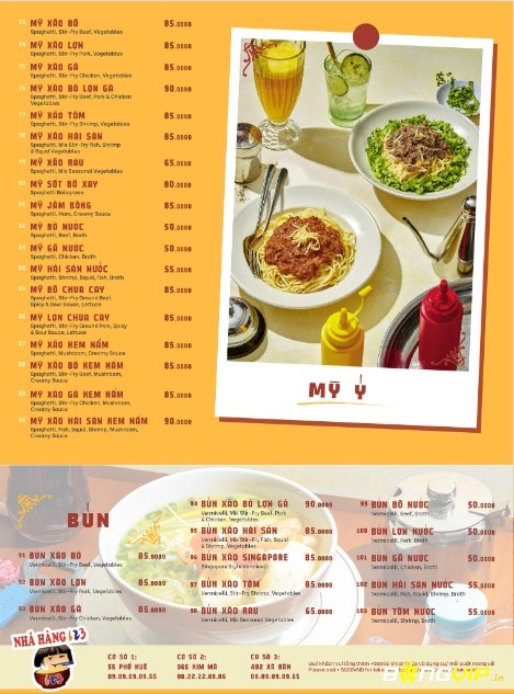 Menu về mỳ và bún 123