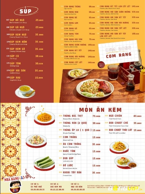 Menu Súp và món ăn kèm