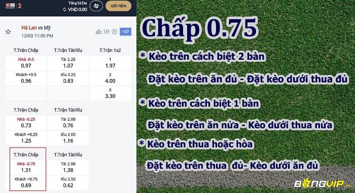 Tỷ lệ ¾ hay 0,75 hay chấp một trái rưỡi