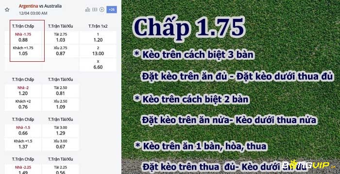 Tỷ lệ 1 3/4 hay 1,75 hay chấp 1 trái rưỡi 2 trái