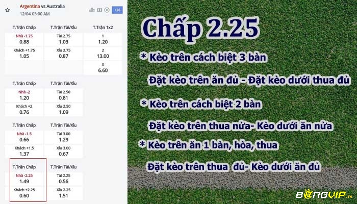 Tỷ lệ 2 ¼ hay 2.25 hay kèo chấp 2 trái 2 trái rưỡi