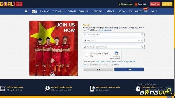 Form đăng ký tài khoản tại nhà cái ibet
