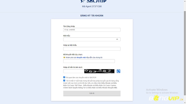 Form đăng ký tài khoản tại nhà cái sbobet