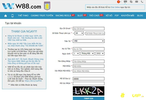 W88 có cách đăng ký tài khoản cực kỳ nhanh chóng
