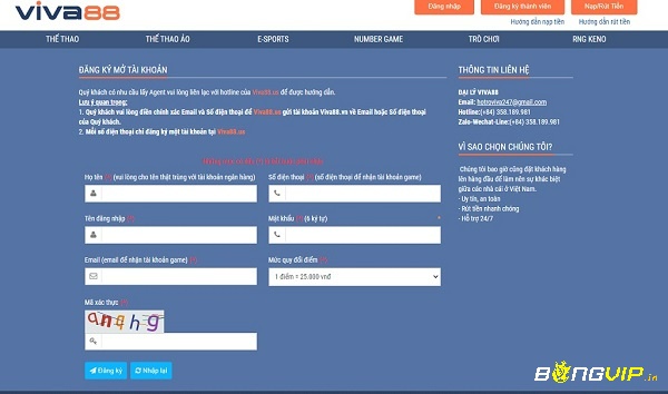 Form đăng ký tài khoản tại nhà cái viva88.nét