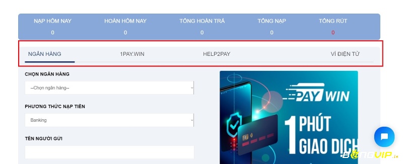 Chọn ngân hàng và hình thức để nạp tiền
