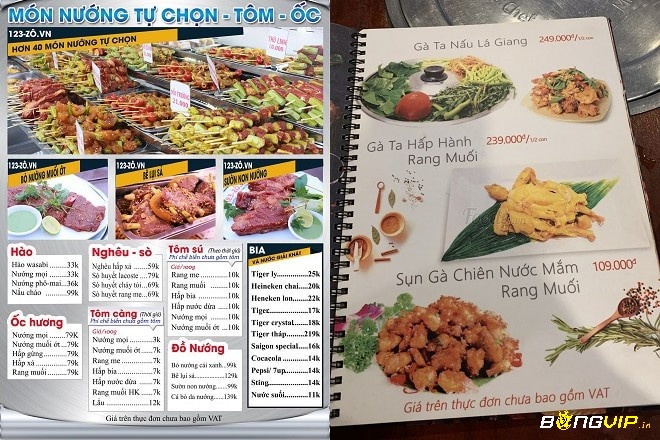 Menu quán 123 zô đa dạng