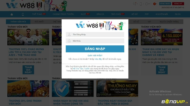 Form đăng nhập tại nhà cái W88