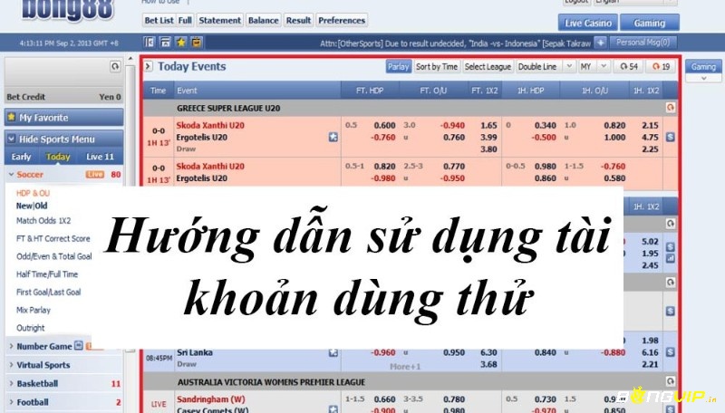 Hướng dẫn sử dụng Bong88 tài khoản dùng thử 