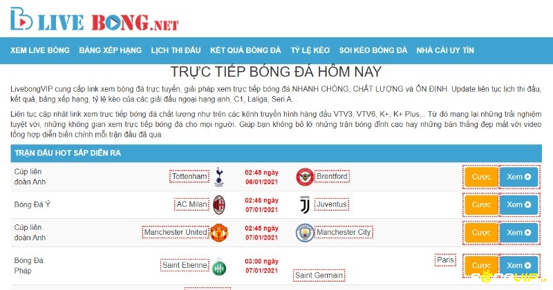 Truy cập vào Livebong.net để xem bóng đá chất lượng nhất