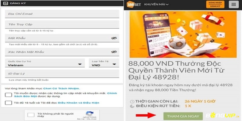 Cách tham gia đăng ký để được188bet dk nhan 88k rất đơn giản