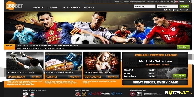  Giao diện website trang188Bet bóng đá hiện đại