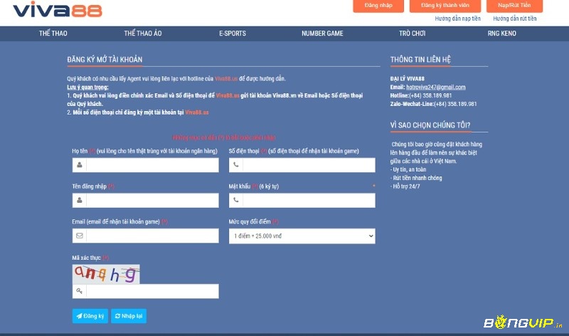 Cách đăng ký tham gia Viva.Bong88 rất đơn giản
