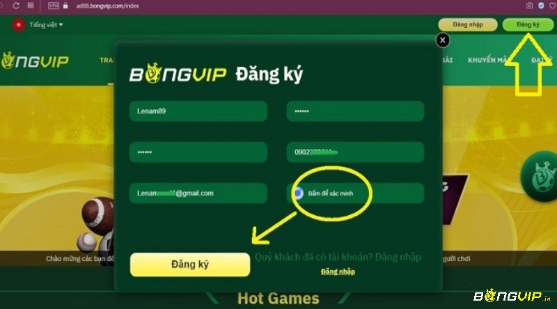 Hướng dẫn đăng ký tài khoản tại hệ thống Bonggvip