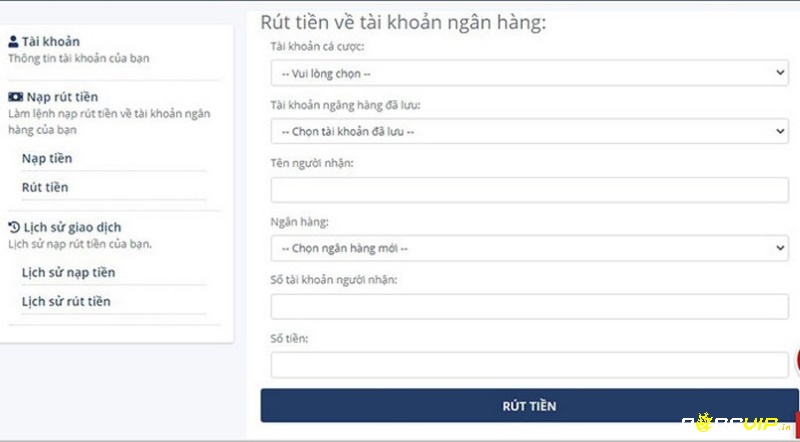 Giao diện nạp và rút tiền thuận tiện và nhanh chóng tại link bong88 com