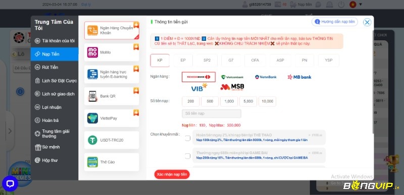 Đầy đủ phương pháp nạp và rút tiền hiện đại