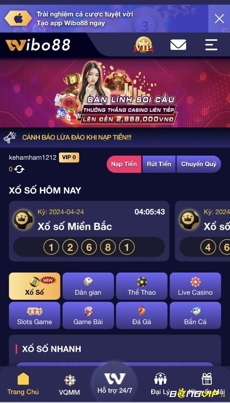 Giao diện Wibo88 trên app rất dễ sử dụng